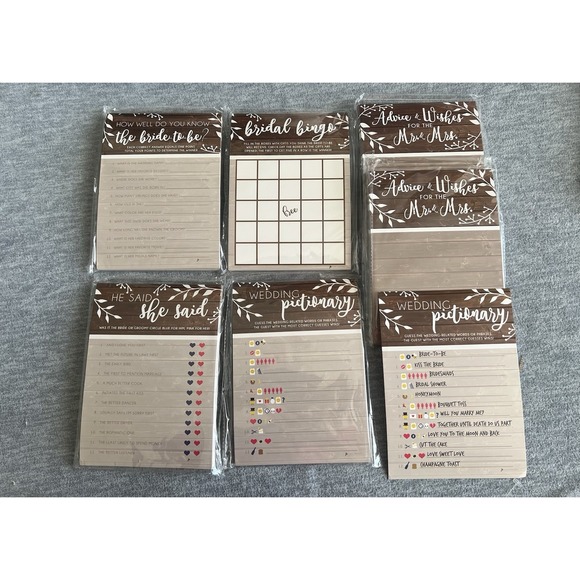 Other - Bridal Shower Games Pack 5 Different Style Games 7x5 Wedding Bride Write In New‎